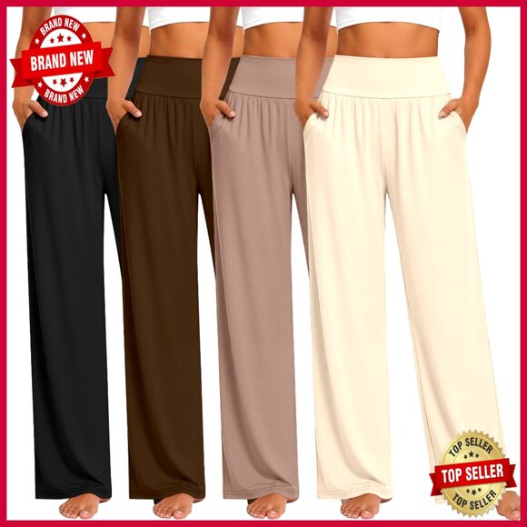 4 Pack High Waist Wide Leg Sweatpants Yoga Lounge Pants with Pockets